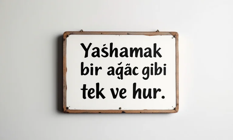 Generated image intended to read Yaşamak bir ağaç gibi tek ve hür