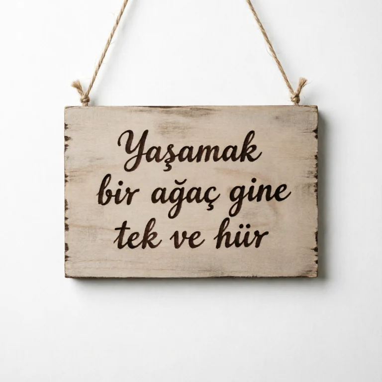 Generated image intended to read Yaşamak bir ağaç gibi tek ve hür