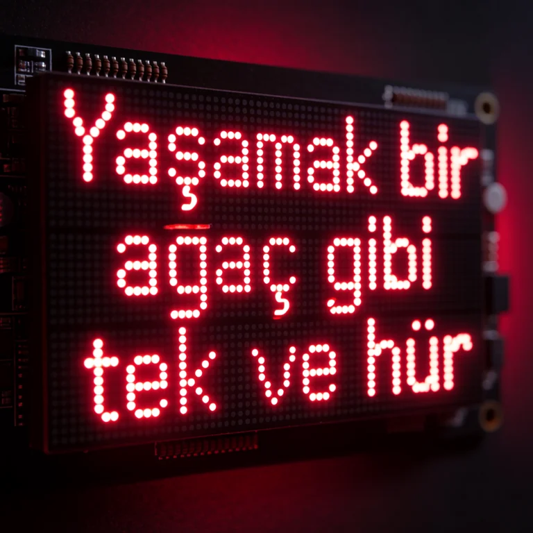 Generated image intended to read Yaşamak bir ağaç gibi tek ve hür