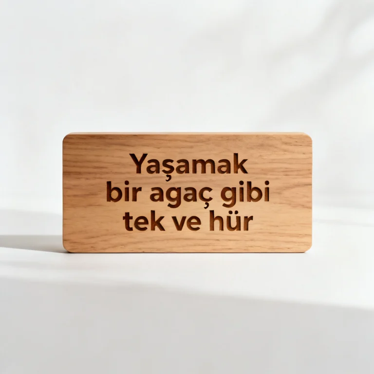 Generated image intended to read Yaşamak bir ağaç gibi tek ve hür