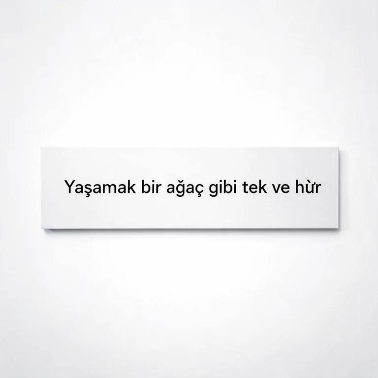 Generated image intended to read Yaşamak bir ağaç gibi tek ve hür