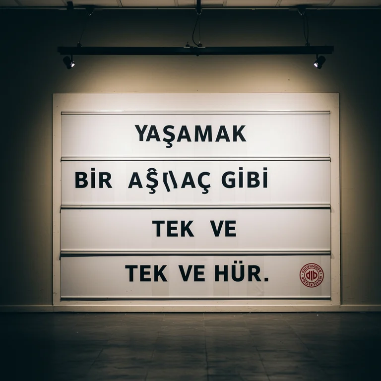 Generated image intended to read Yaşamak bir ağaç gibi tek ve hür